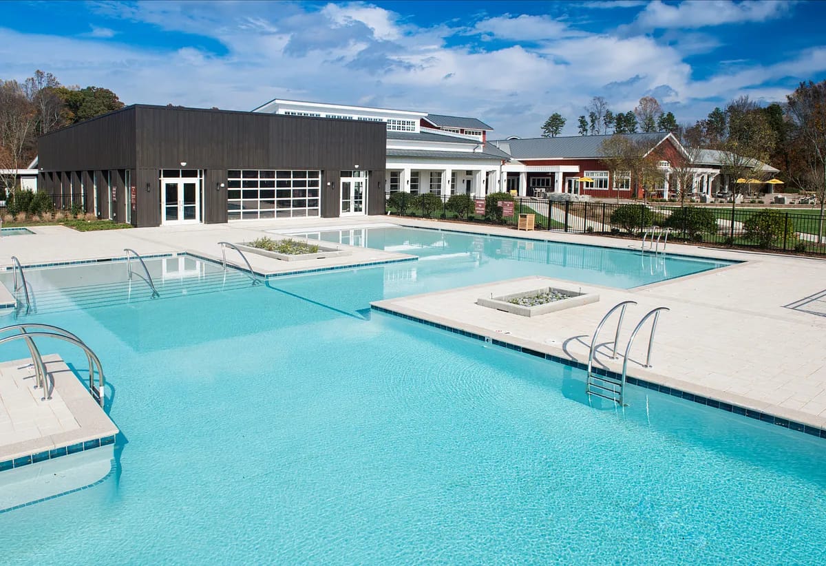 Outdoor pool area with modern facilities