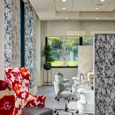 Interior of a beauty salon with decorative chairs
