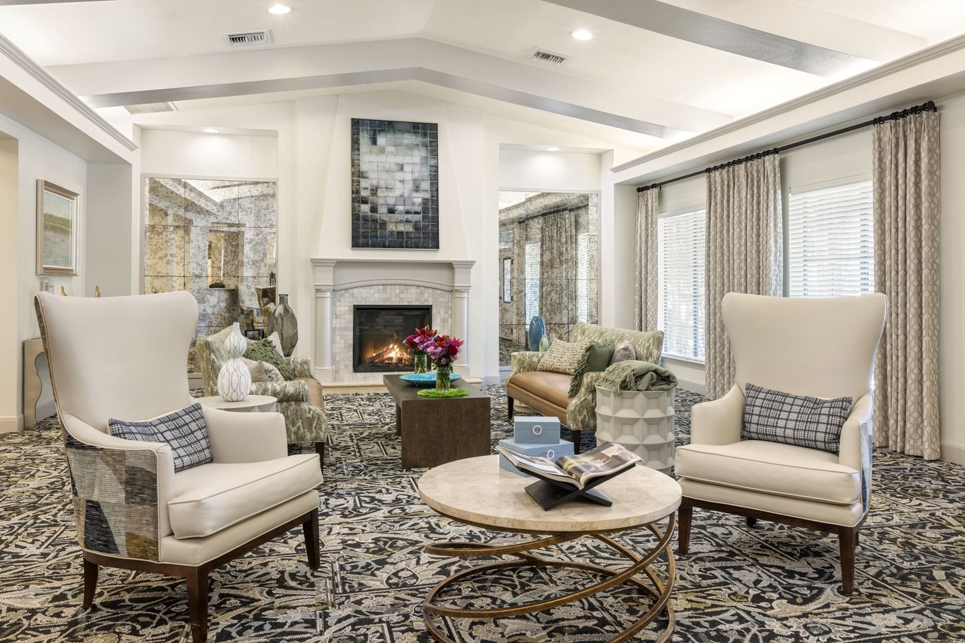 Bright interior of a common area with seating