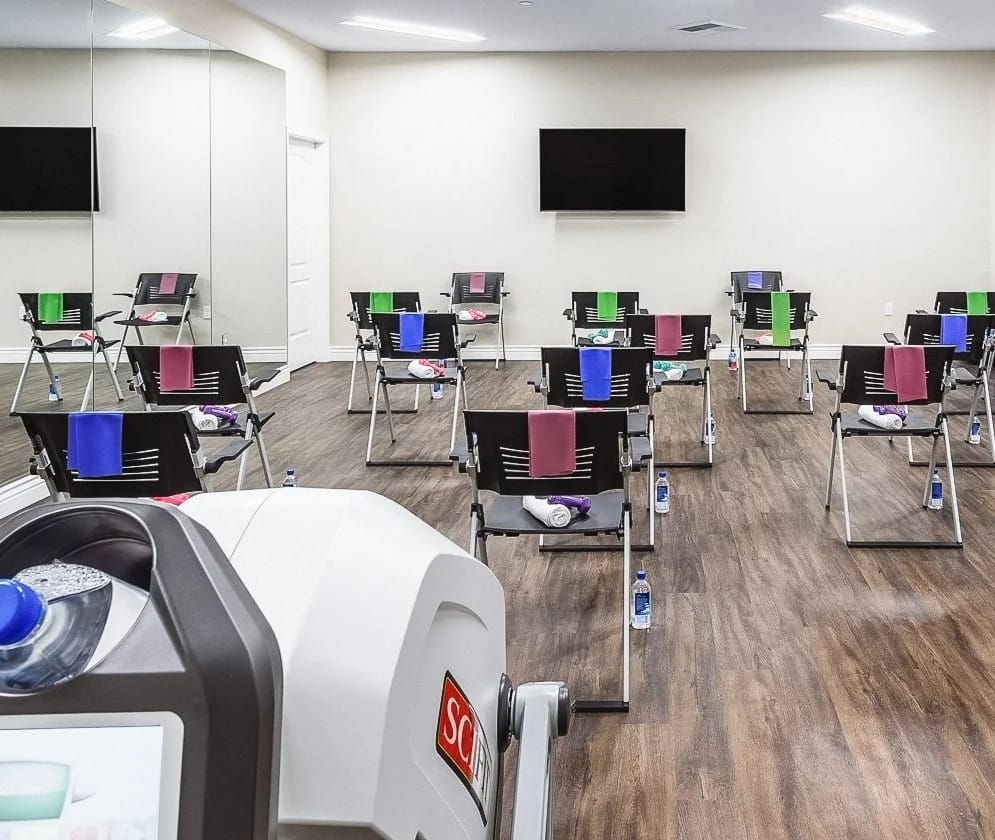Exercise equipment set up in a fitness room