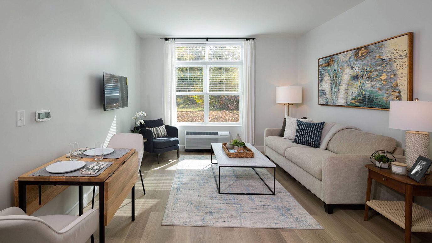 Bright living area in a senior living facility