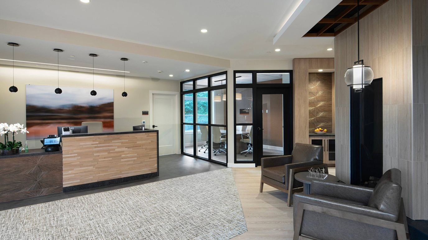 Modern reception area in a senior living facility