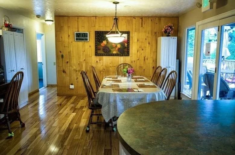 Dining room with a wooden table and chairs