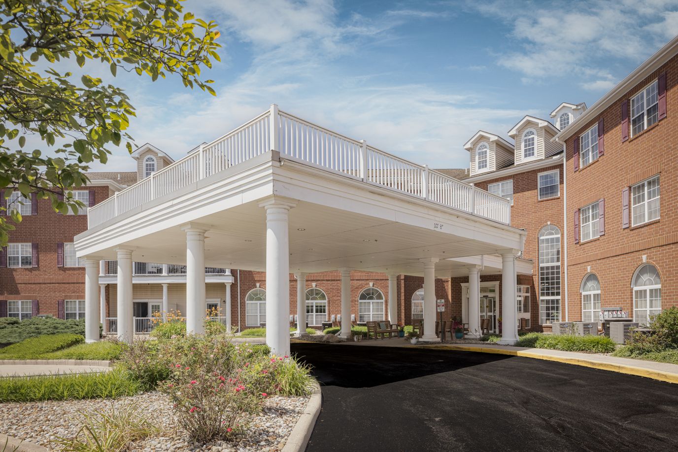 Entrance of Summit Point facility with outdoor seating