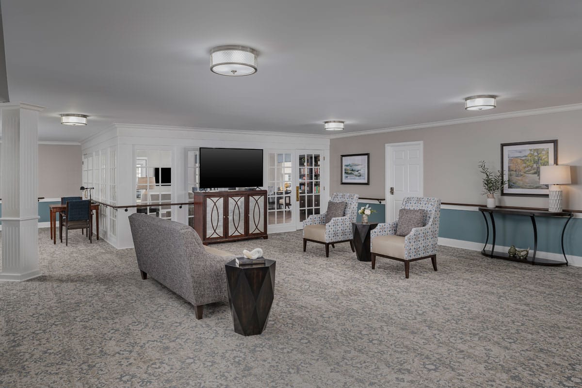 A cozy common area in a senior living facility