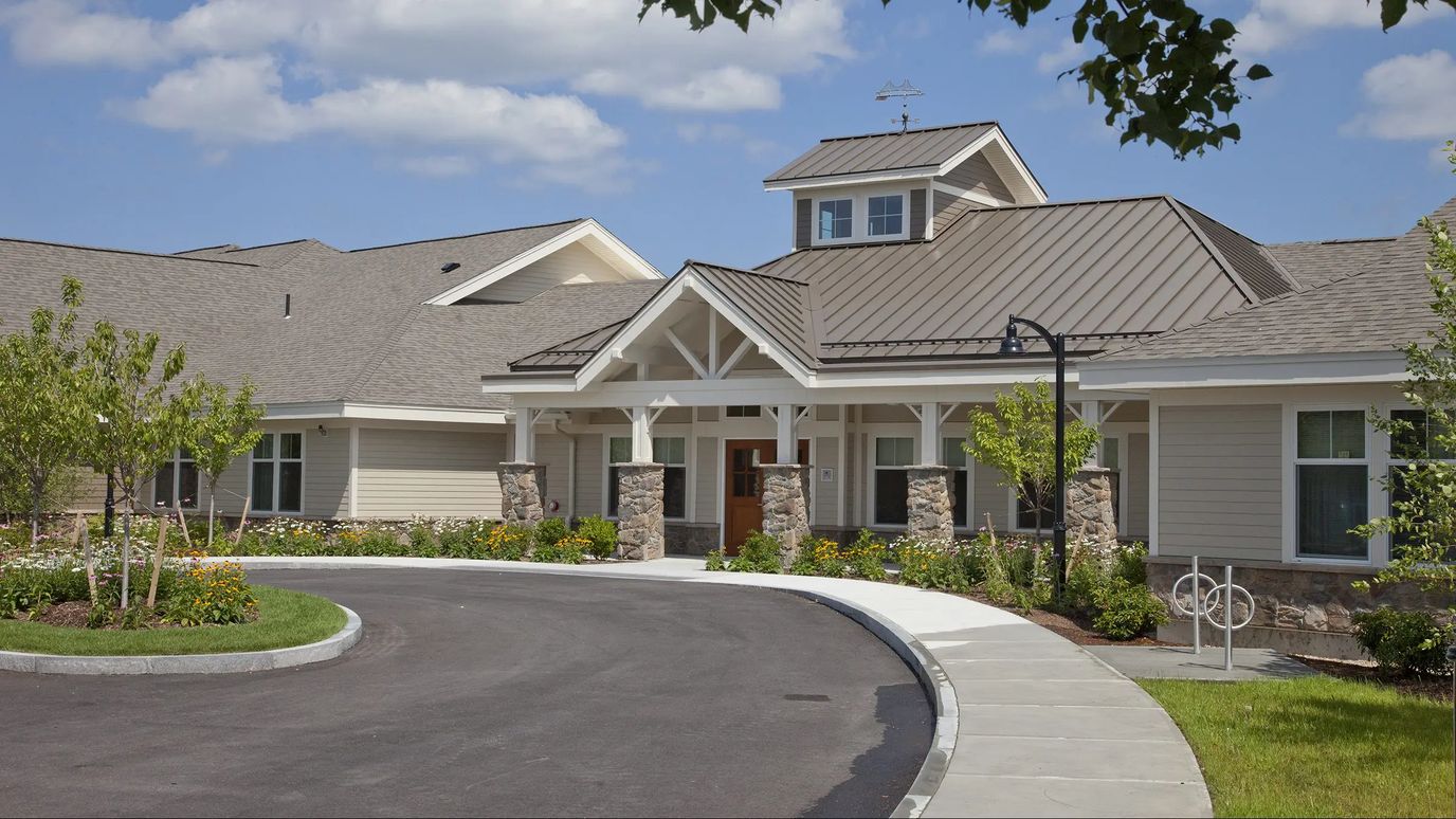 Exterior view of senior living facility entrance