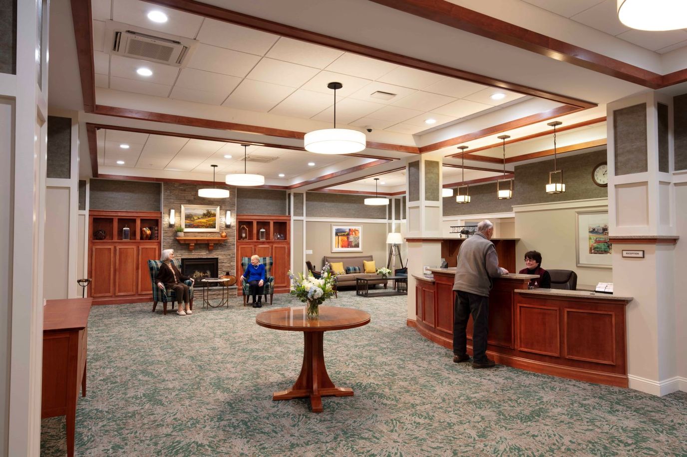 Interior of facility with residents and staff