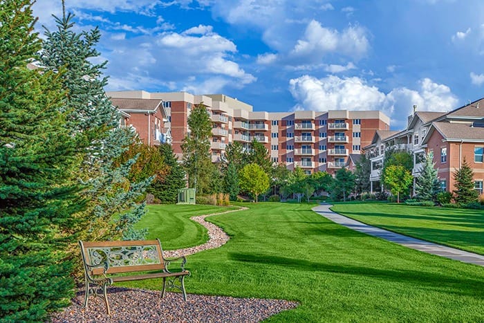 Scenic view of the facility's outdoor space with landscaped gardens