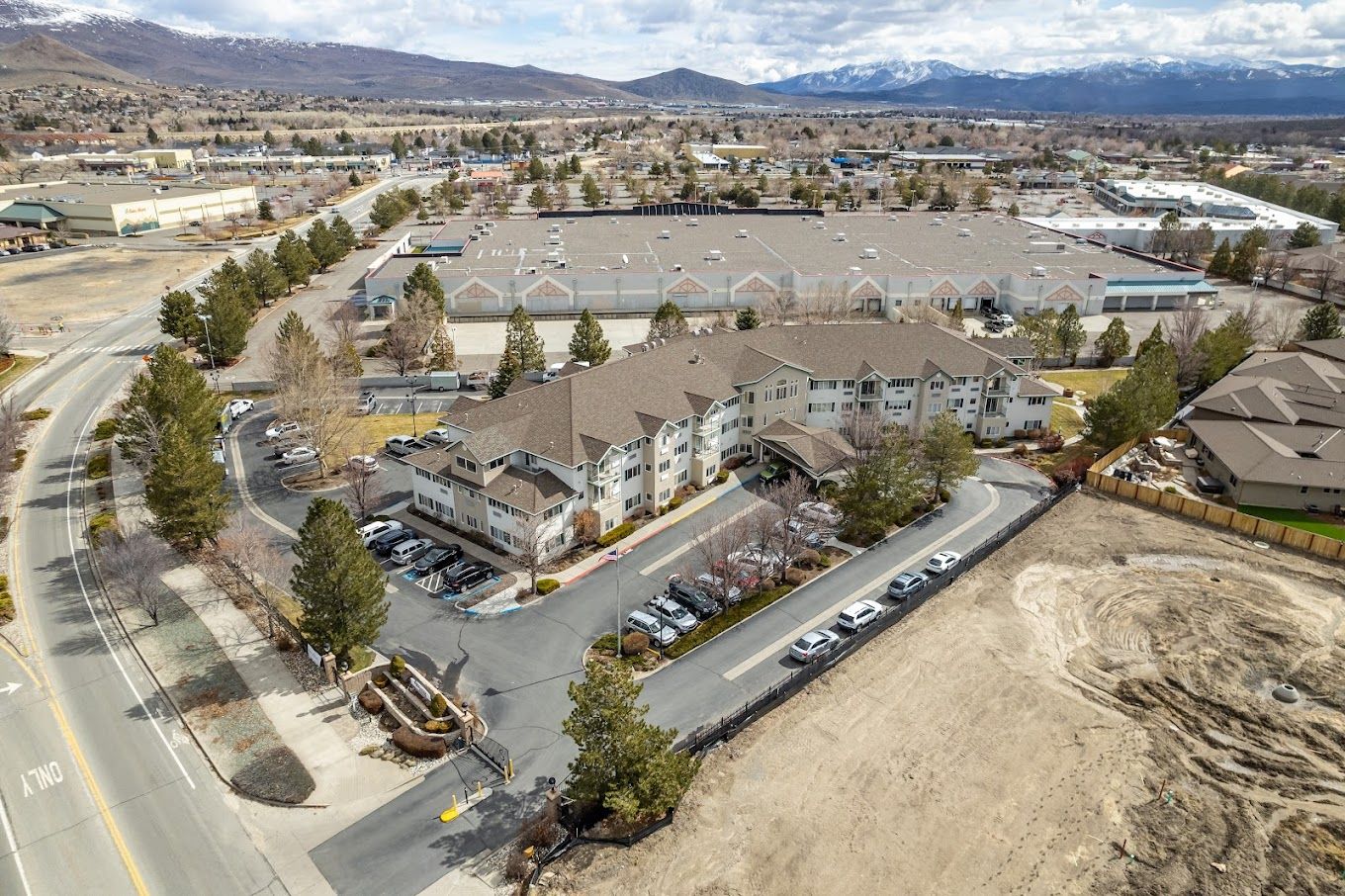 Aerial view of Sierra Place Senior Living from above.