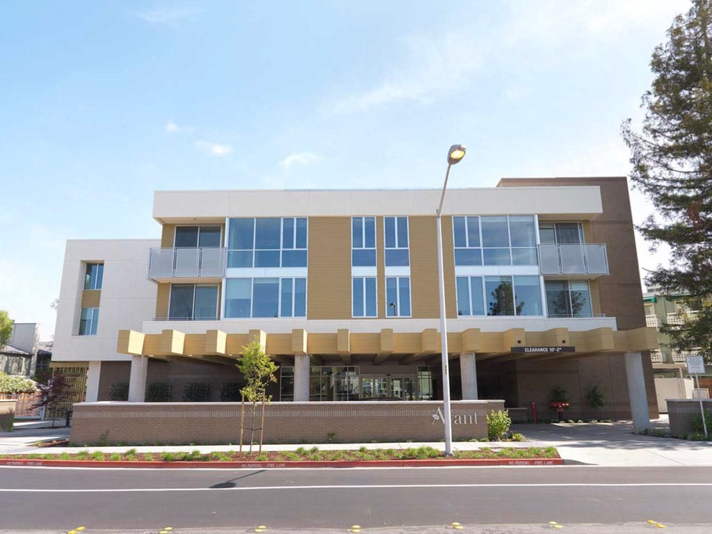 Exterior view of The Avant senior living facility