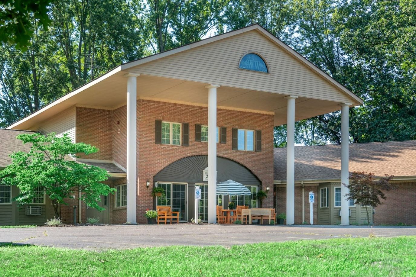 Exterior view of the Wyoming Woods facility entrance