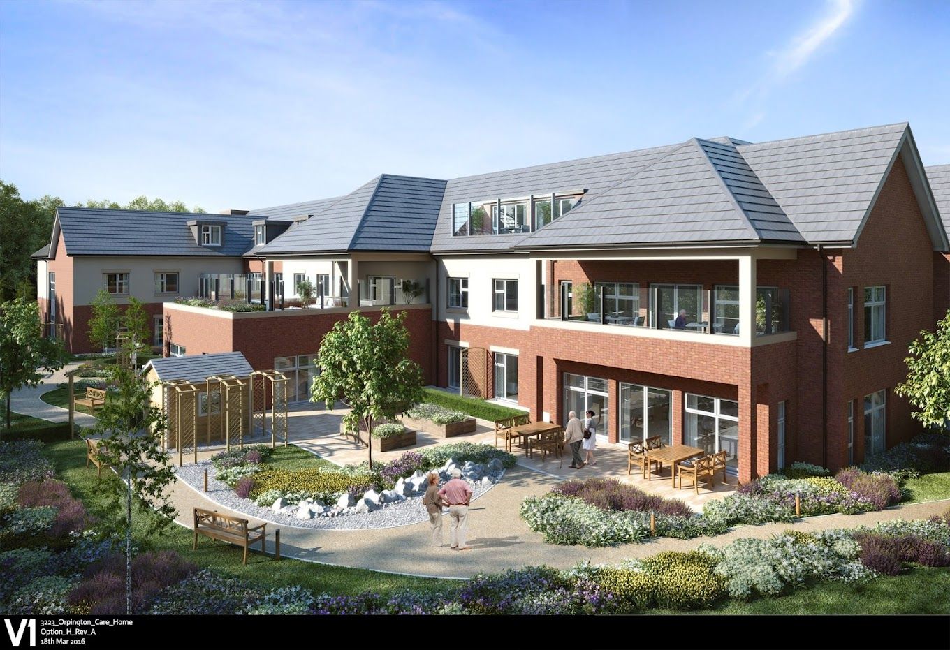 Exterior view of Pemberley Manor Care Home with gardens
