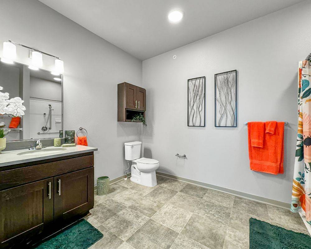 Modern bathroom with stylish decor and fixtures