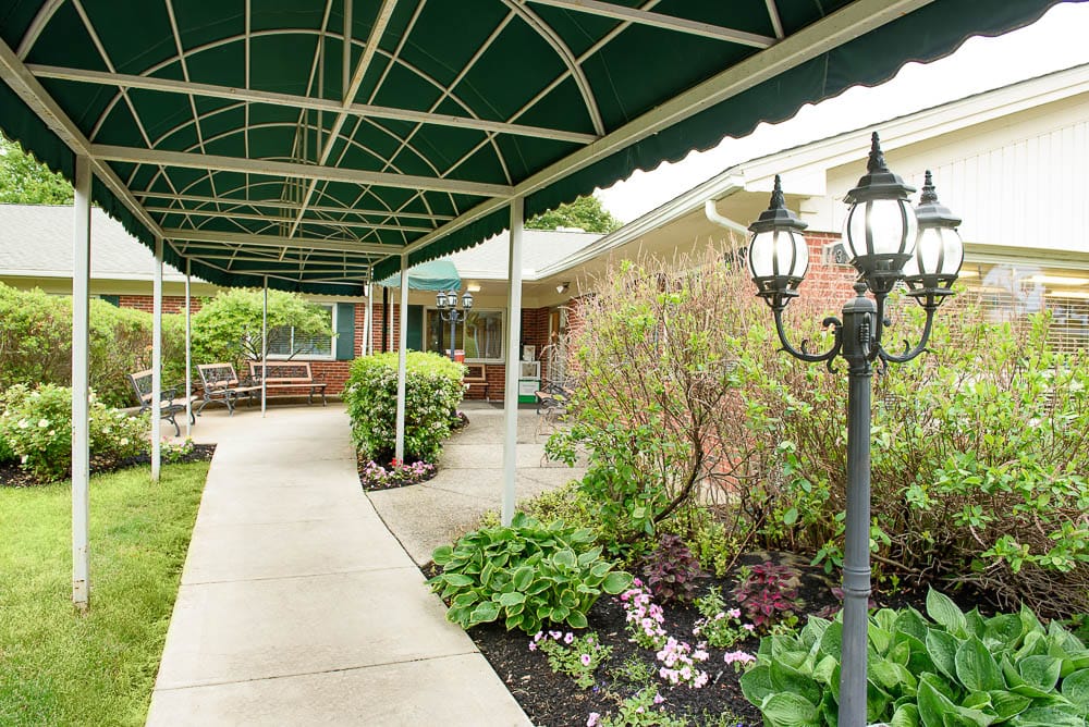 Pathway through a landscaped area in the facility