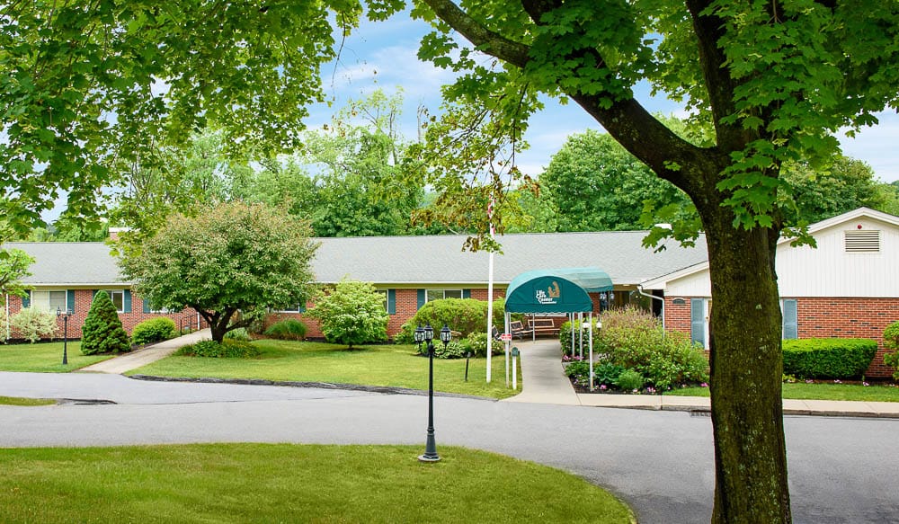 Exterior view of the Life Care Center entrance and gardens