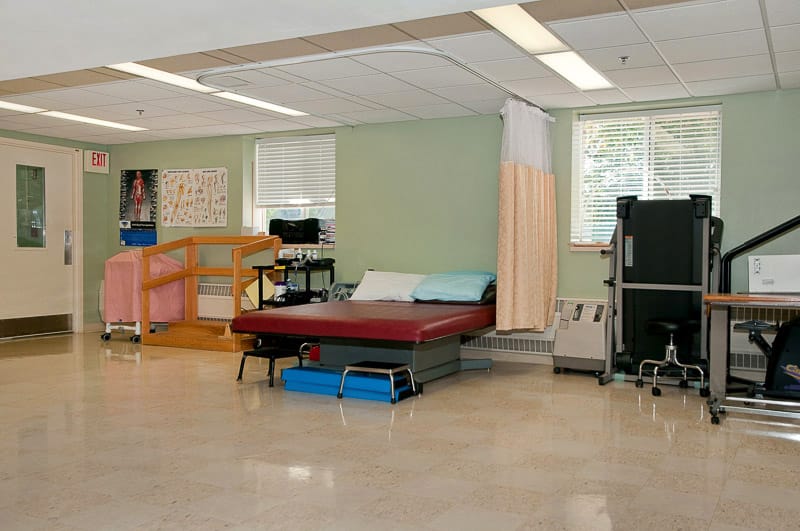 Interior view of a therapy room with equipment