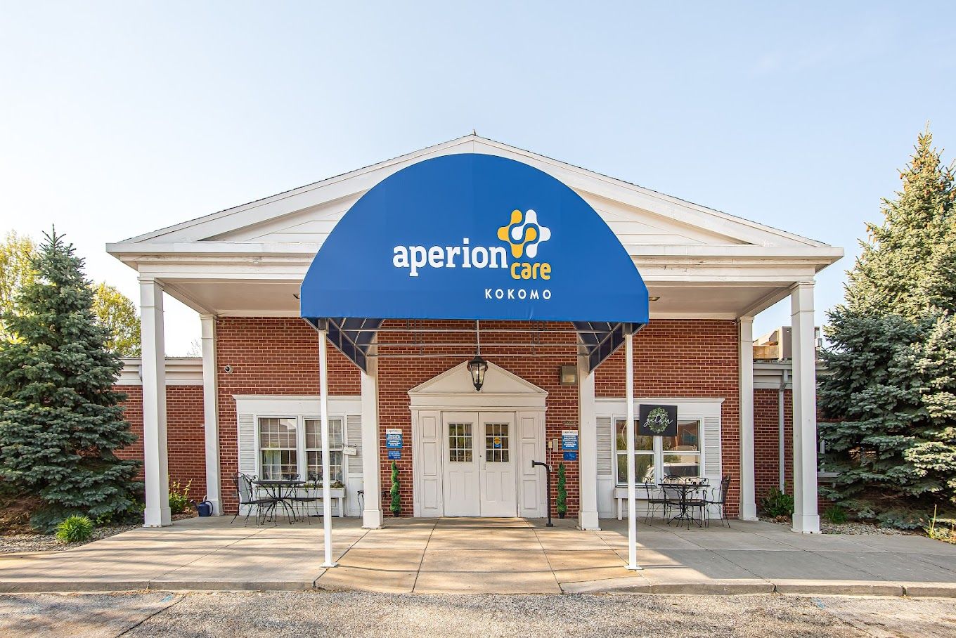 Exterior view of Aperion Care Kokomo building entrance
