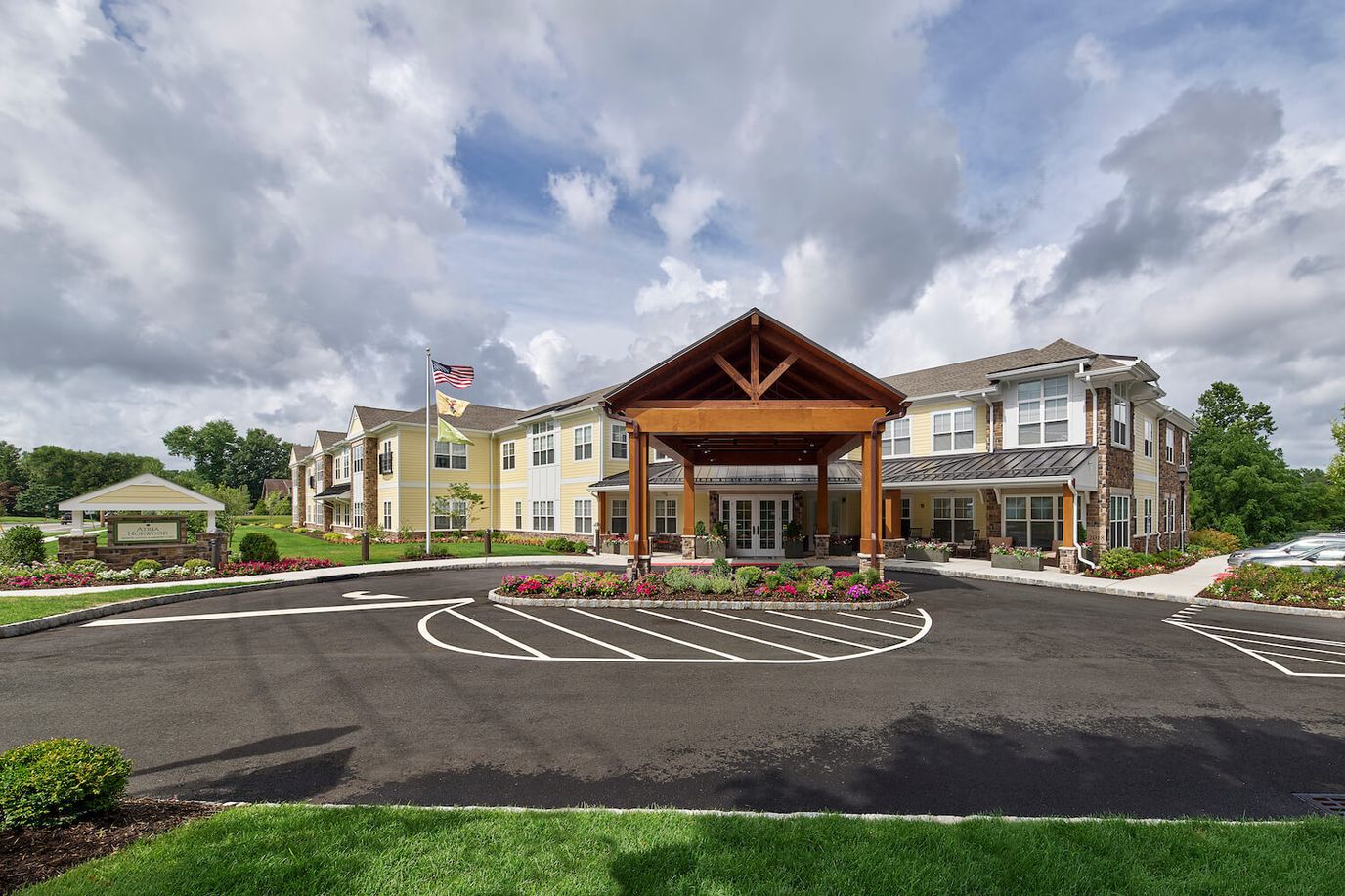 Exterior view of Arbor Terrace Norwood facility entrance