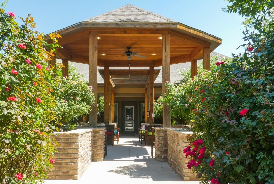 Entrance pathway leading to a warmly designed facility