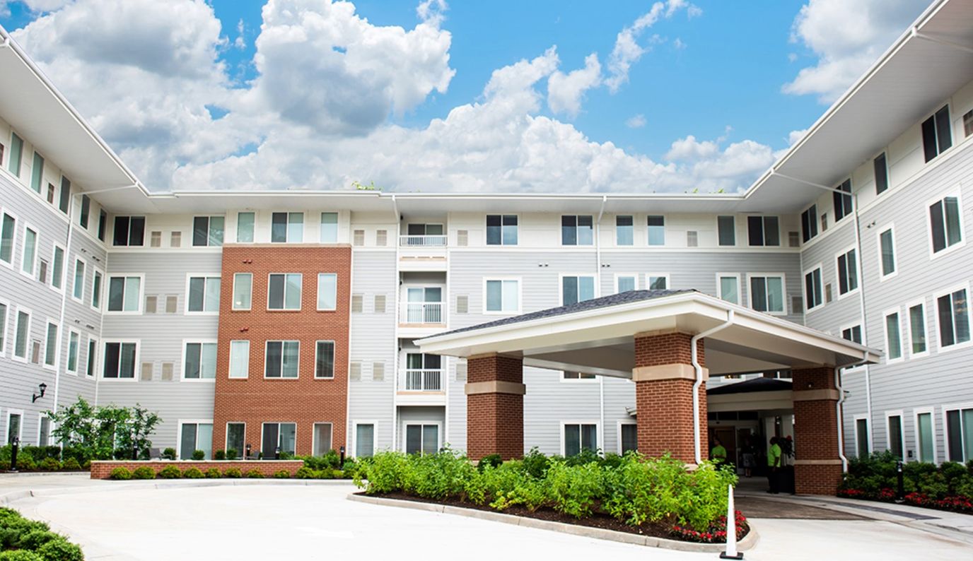Exterior view of the facility with gardens and sky