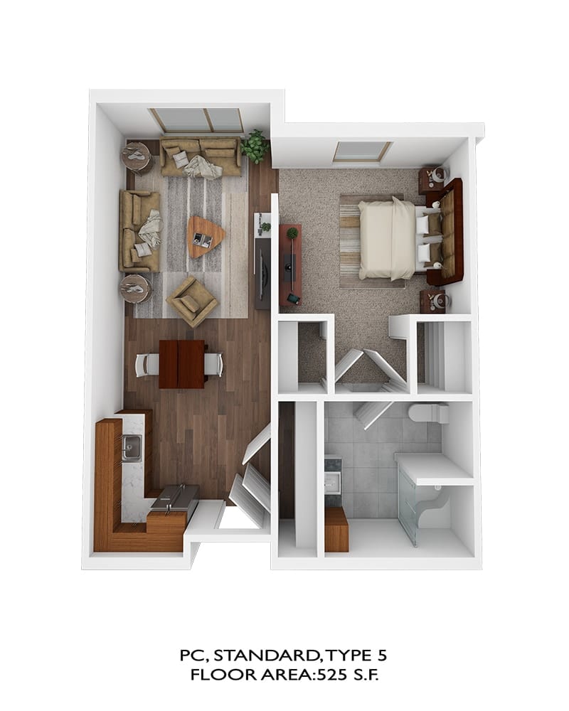 Architectural floor plan of a standard resident unit