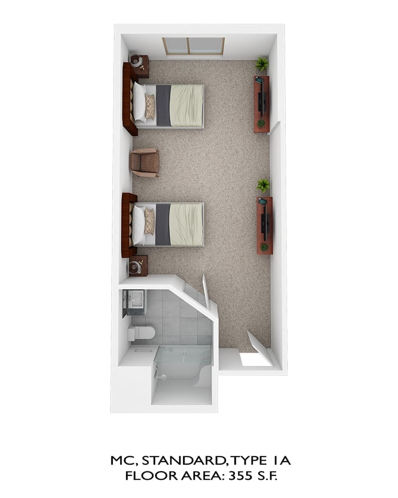 Architectural floor plan of a shared resident room