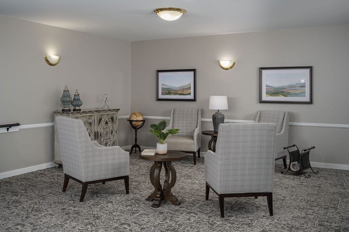 Comfortable common area with seating and decor