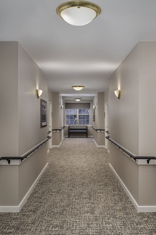Interior hallway of a senior living facility