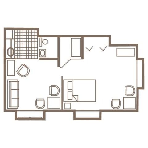 Architectural floor plan of a resident unit