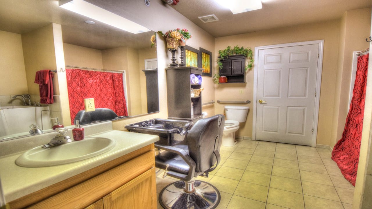 Interior view of a hair salon in a senior living facility
