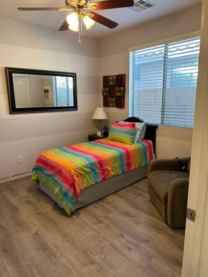 Brightly colored bedroom with natural light