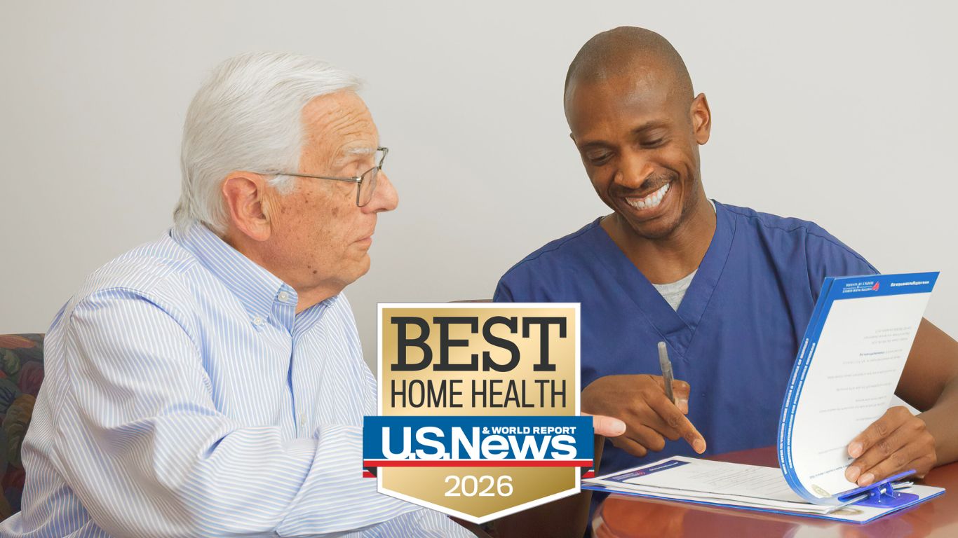 Visiting Nurse Services & Hospice Care, home care in East Northport, NY — Senior caregiver discussing health options with an elderly man