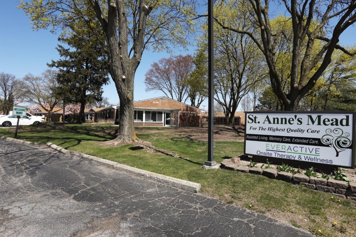 Exterior view of St. Anne's Mead facility with signage