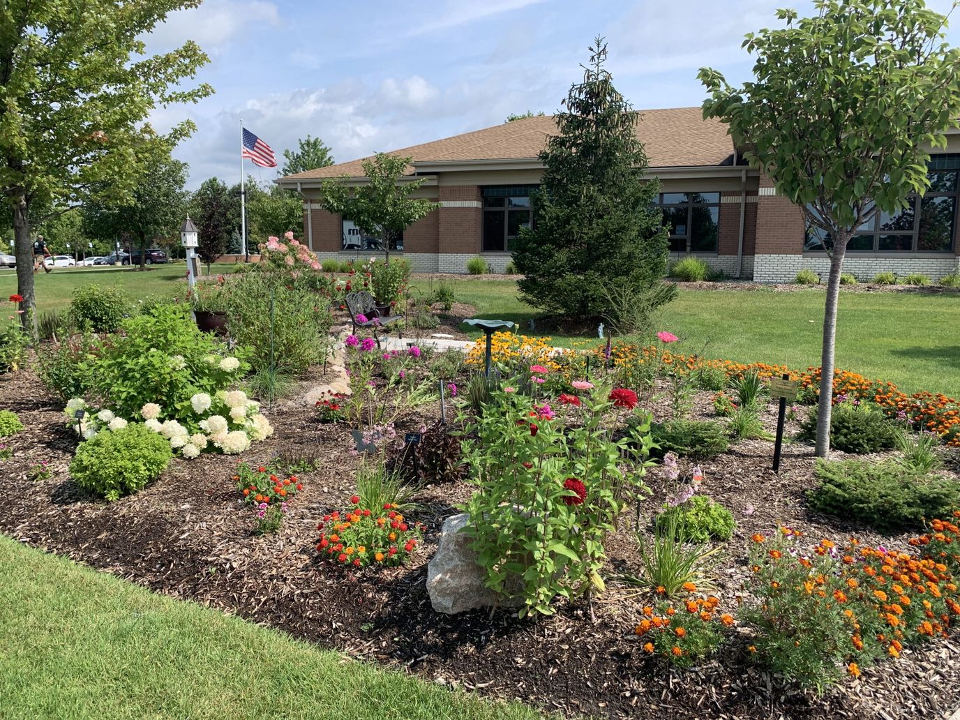 Beautiful garden area with flowers outside the facility