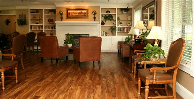 Common area with comfortable seating and plants