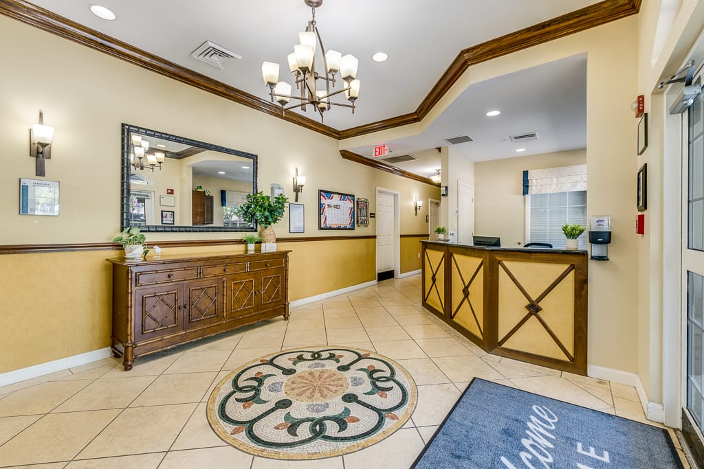 Interior view of a reception area with decorative elements