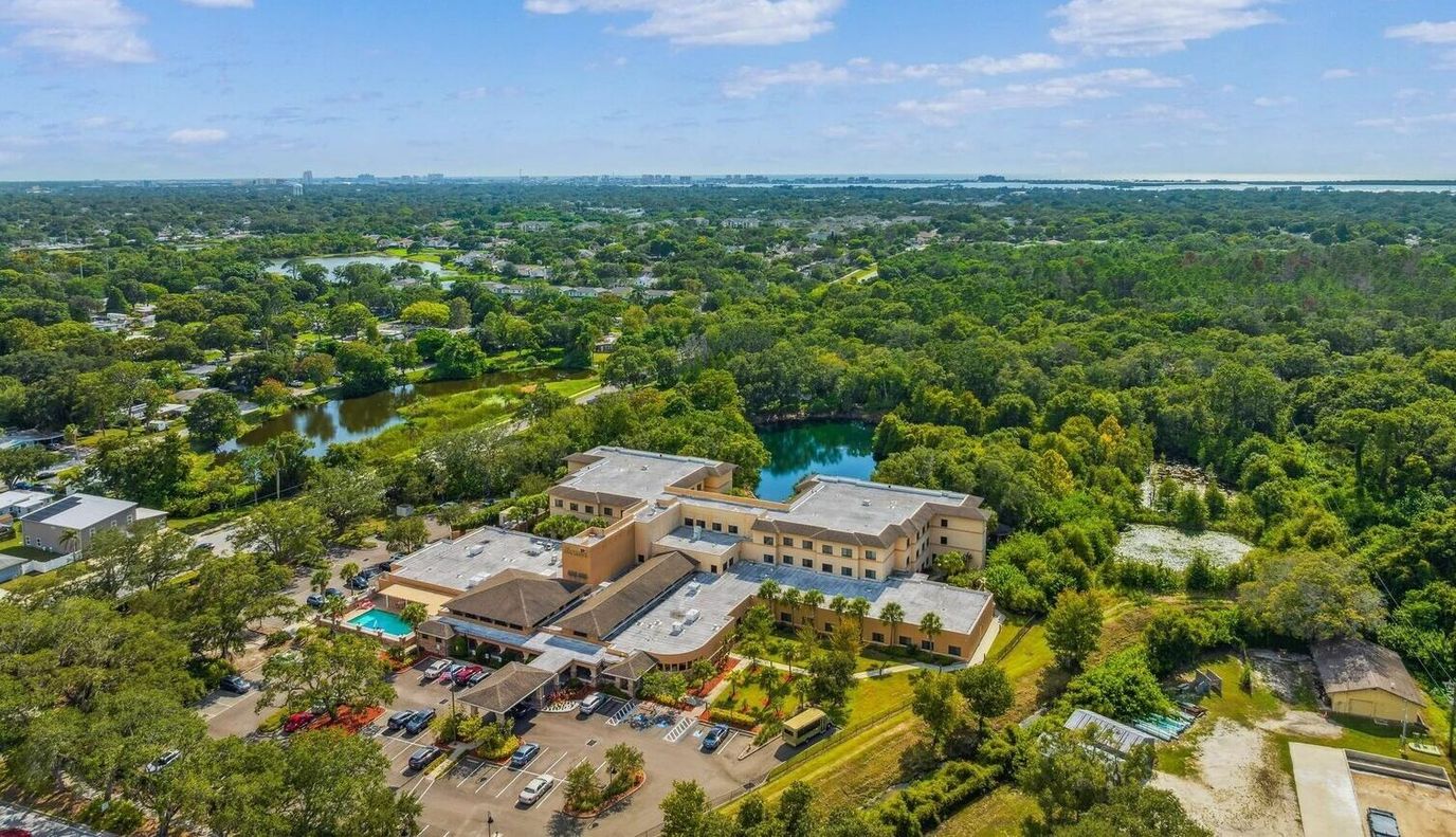 Aerial view of The Preserve at Dunedin surrounded by lush greenery