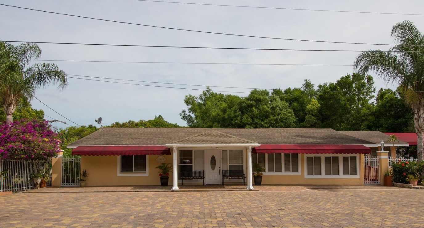 Exterior view of an assisted living facility entrance