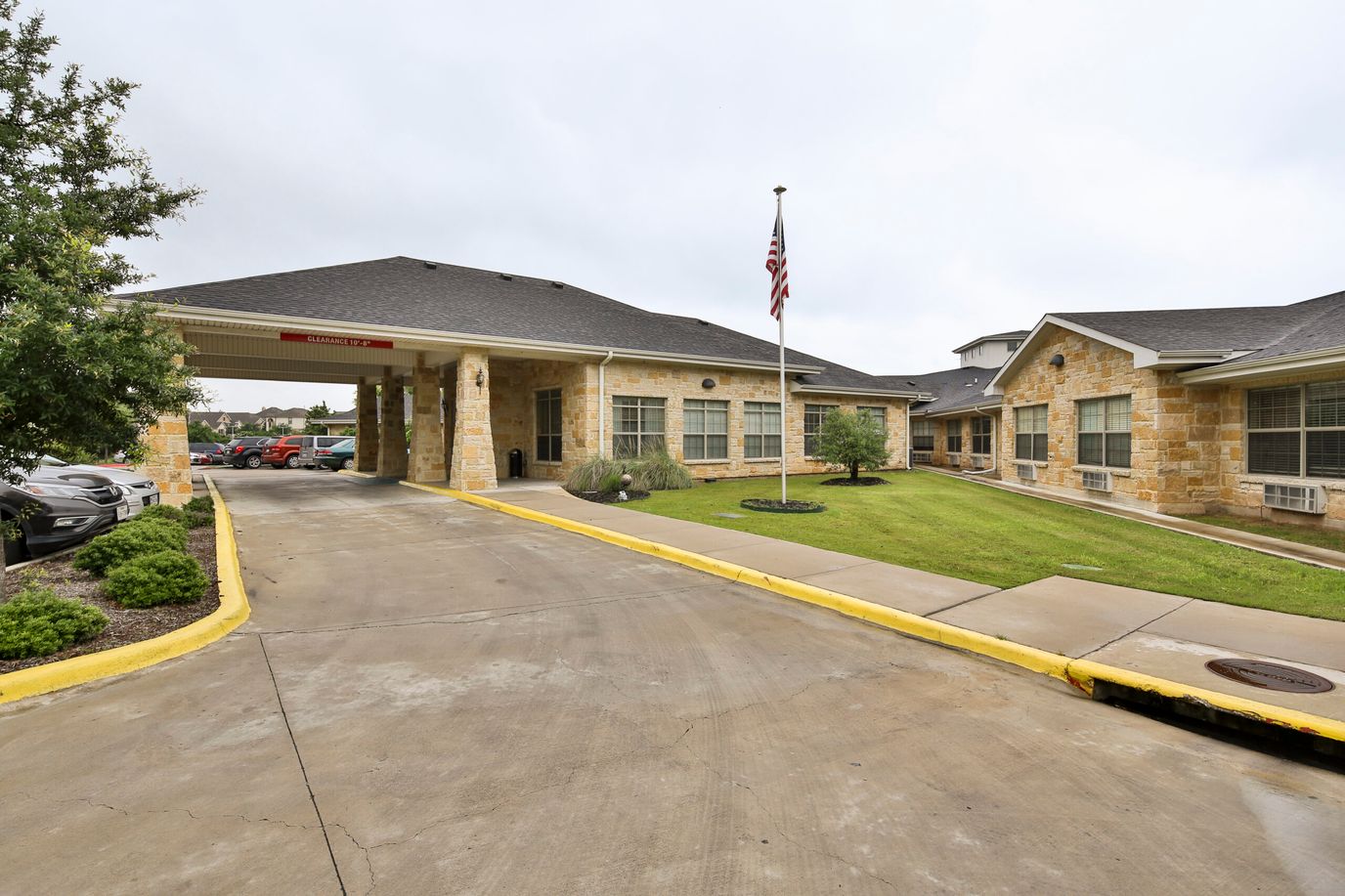 Exterior view of the nursing home from the driveway