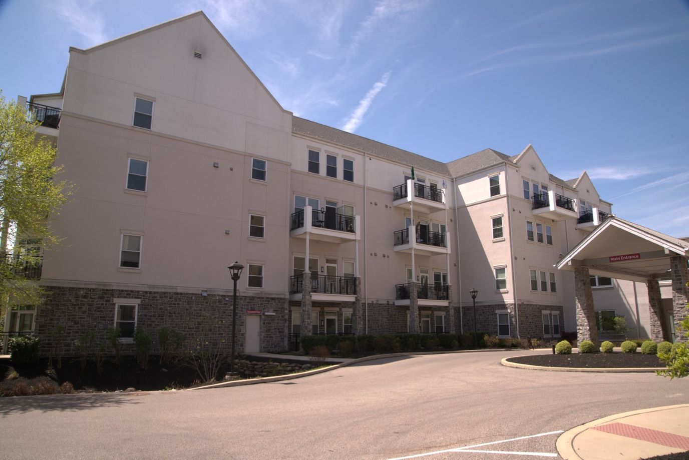 Exterior view of a senior living facility building