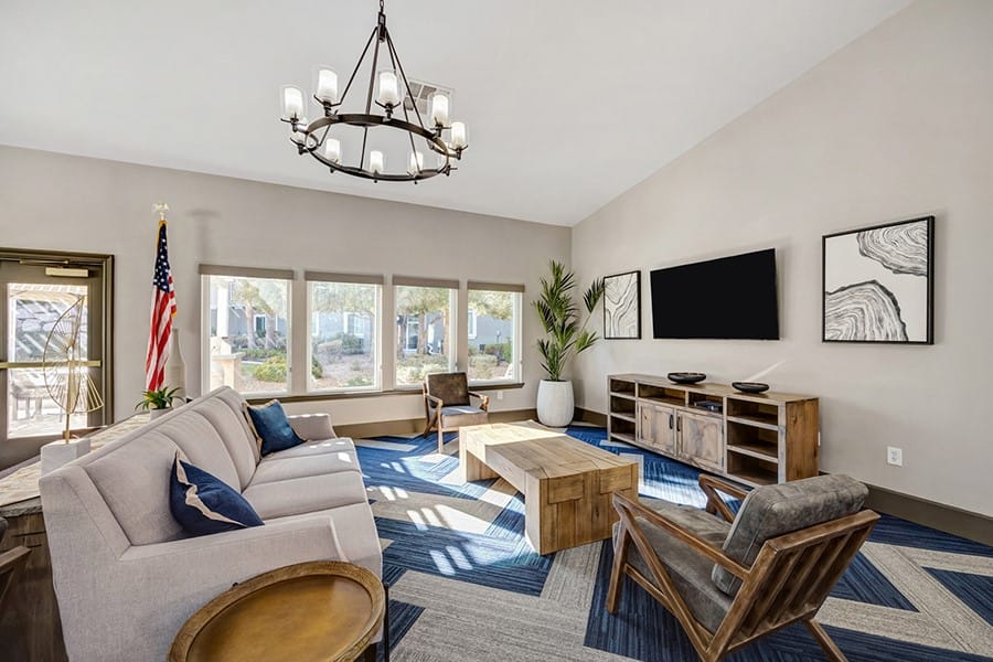 Bright and welcoming common area with seating