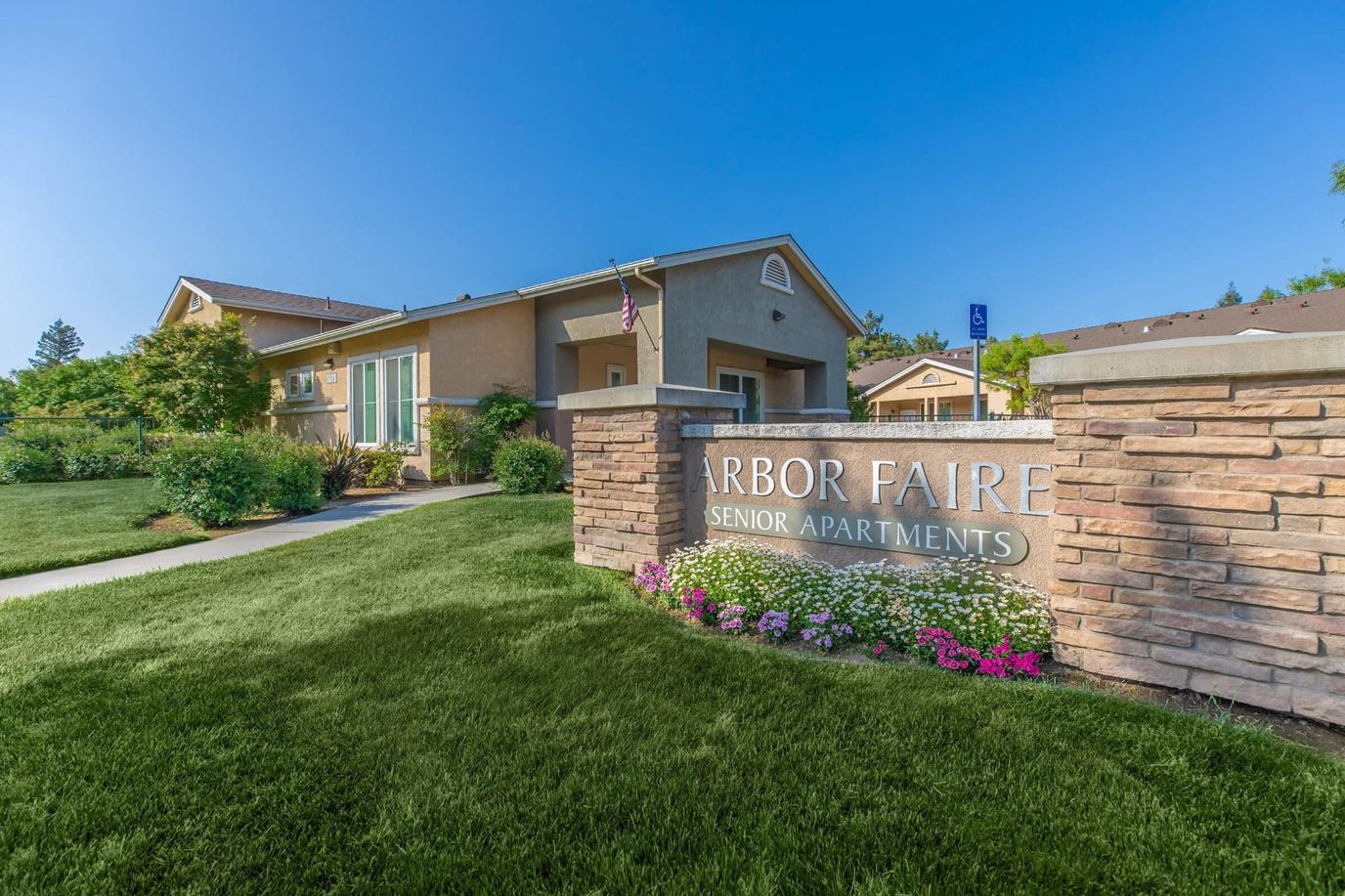 Exterior view of Arbor Faire Senior Apartments