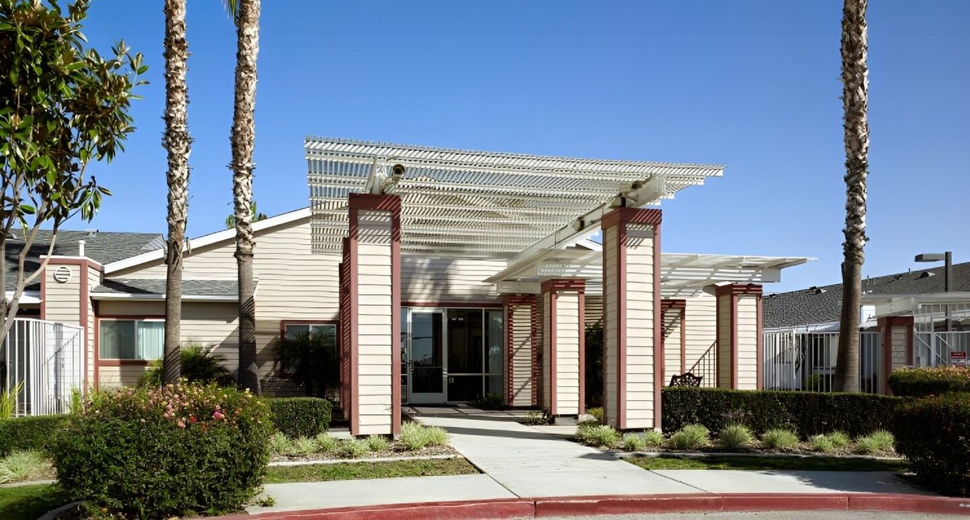 Exterior view of Base Line Plaza Co-op Apartments entrance