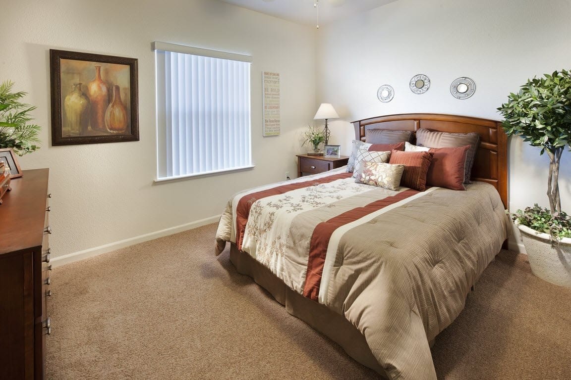 Cozy bedroom with a comfortable bed and decor