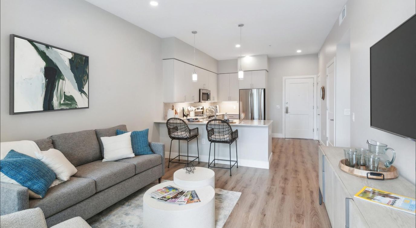 Modern living room in a senior living apartment