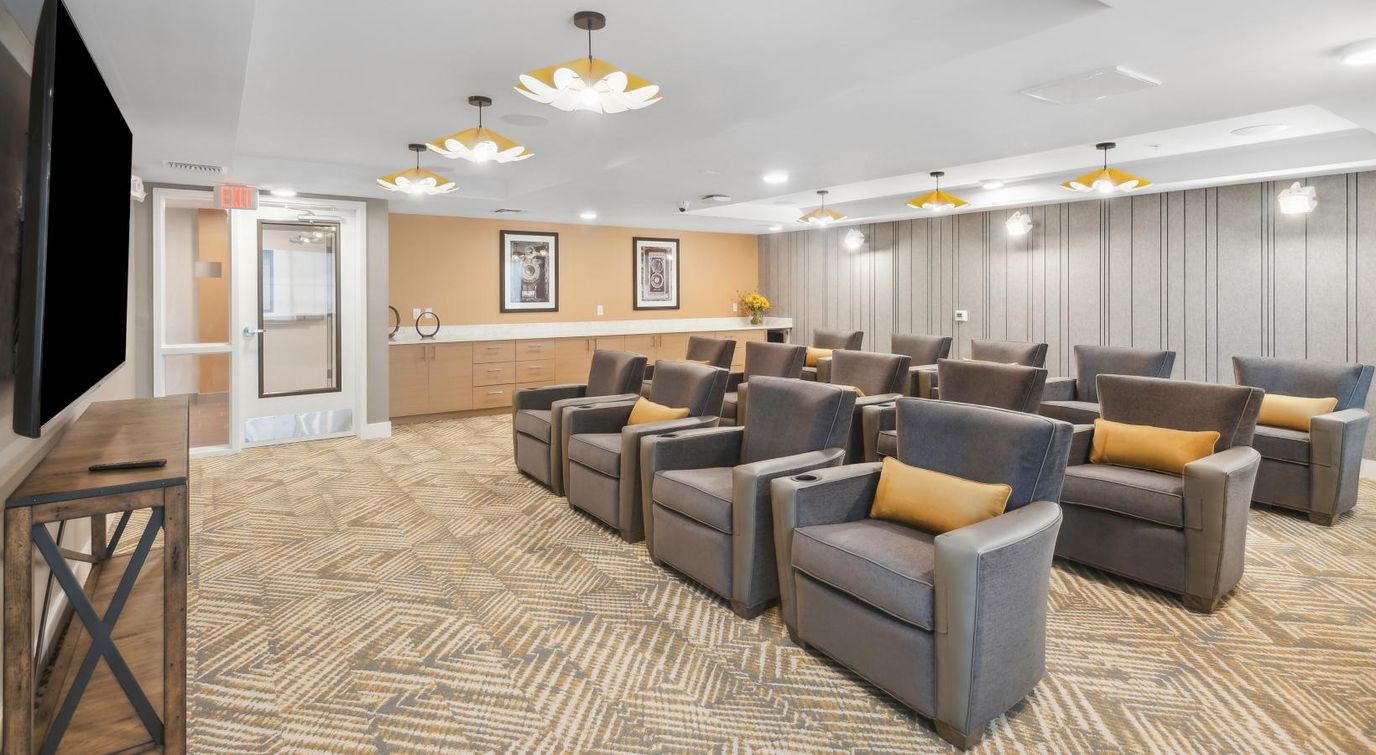 Interior view of a common area with seating
