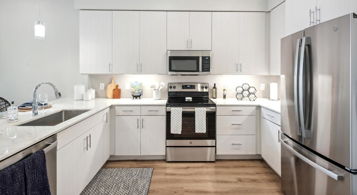 Modern kitchen interior with stainless steel appliances