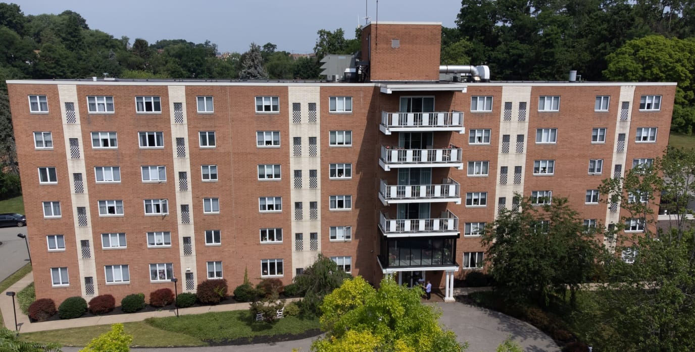 Aerial view of a senior living facility building