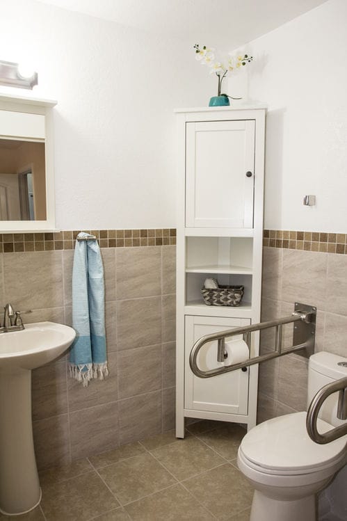 A clean and well-appointed bathroom in a senior living facility