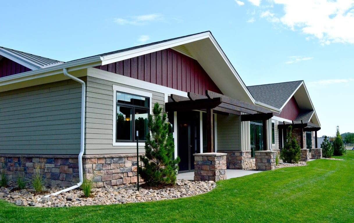 Exterior view of Columbine Patio Homes with landscaping